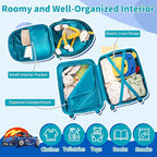 Goplus 2 PCS Kids Luggage, 13" & 16" Carry-on Suitcase w/Spinner Wheels, Telescopic Handle, Hard Shell Rolling Trolley Luggage for Toddler Boys Girls Travel, Airline Approved (Blue, Racing Car)