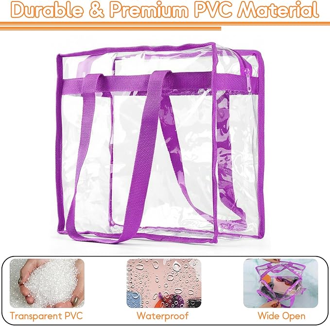 Hoiny Clear Bag for Stadium Events Approved, 12x6x12 Large Transparent Tote Bag with Zipper for Gym Concert Sports Festivals