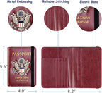TOURSUIT RFID Blocking Passport Holder for Women Men, Leather Passport Travel Wallet with 3D Metal Badge, Travel Document Organizer Cover Accessories (Rose Red)