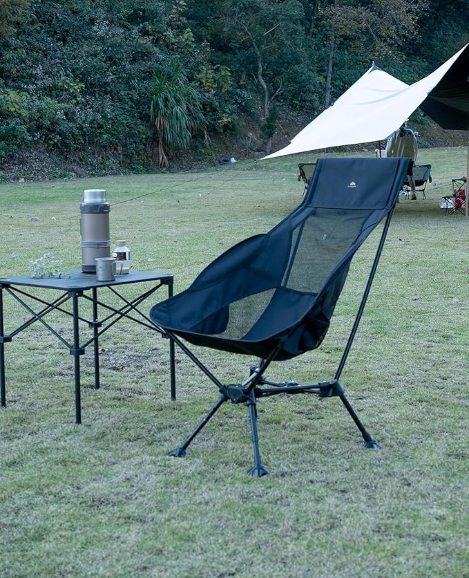 iClimb Ultralight Compact Camping Folding Beach Chair with Anti-Sinking Large Feet (Black - Triangular Frame High Back - 2PC)