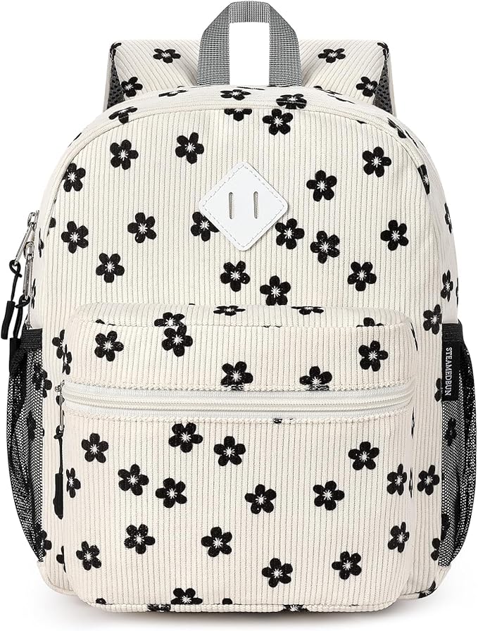 STEAMEDBUN Corduroy Toddler Backpack for Girls Boys 2-4, Kids Preschool Backpack for Kindergarten - Flower
