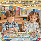 iGetooy 6 Sets Reusable Sticker Book for Toddlers 1-3, Jelly Sticker Books for Toddlers 2-4 Years, Toddler Travel Toys for Kids 2 3 4 Year Old Girls Boys