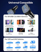 90W 4-Port USB C Super Fast Car Charger for Samsung Galaxy S26/S25/S24/S23/S22 Ultra, iPhone 17/16/15 Pro Max, Android, Type C Fast Charging Car Phone Charger Adapter Accessories + 3FT USB-C Cable
