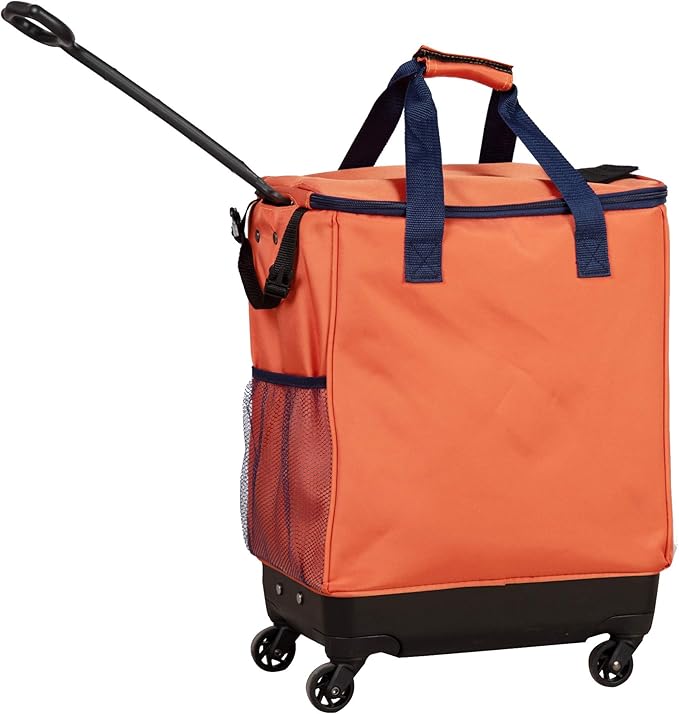 Handy Sandy Haul-It Foldable Rolling Tote – Patented Heavy-Duty Utility Bag with 8 Spinner Wheels, – Reusable Grocery Cart, Laundry Carrier, Travel Tote, Commuter Bag for Shopping & More- Orange