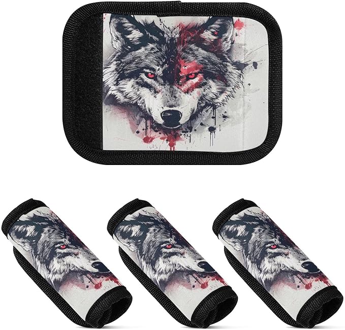 Qilmy Red Eyed Wolf Luggage Handle Wrap 4Pack Luggage Identifiers Tag Comfort Handle Grips Cover for Stroller Suitcase Bag Airplane Travel Accessories1533