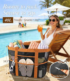 2026 Stylish & Spacious XX-Large Beach Bag for Women – Mesh × Canvas Tote with Top Zipper, 11 Tall Pockets | 40L+ Spacious, 11 Tall Pockets, Zipper Pouch, Secure Zip-Top, Sand-Resistant Base