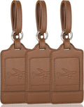 3 Pack Luggage Tags - Quick Install, Privacy Protection, Airplane Travel Essentials for Suitcases, Durable Leather - Lichee Coffee