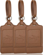 3 Pack Luggage Tags - Quick Install, Privacy Protection, Airplane Travel Essentials for Suitcases, Durable Leather - Lichee Coffee