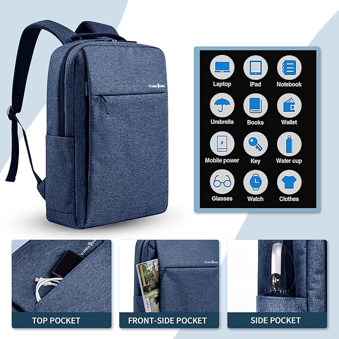 Laptop Backpack, Business Slim Durable 17 Inch Laptops Travel Backpacks with USB Charging Port, Backpacks Bookbag Computer Work Bag Gifts for Men Women Fits Notebook (Blue)