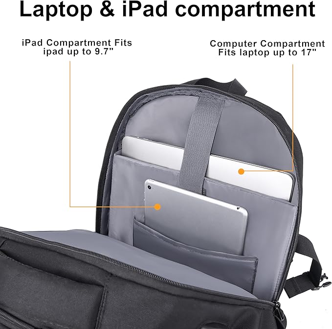 MOZETO Laptop Backpack, 17 Inch Tactical Inspired Utility Large Laptop Backpacks for Men with USB Charger Port 18x14x8 Flight Approved Personal ltem Travel Bag Computer Bag