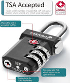 Fosmon TSA Accepted Luggage Locks, (4 Pack) Open Alert Indicator 3 Digit Combination Padlock Codes with Alloy Body and Release Button for Travel Bag, Suit Case & Luggage - Black