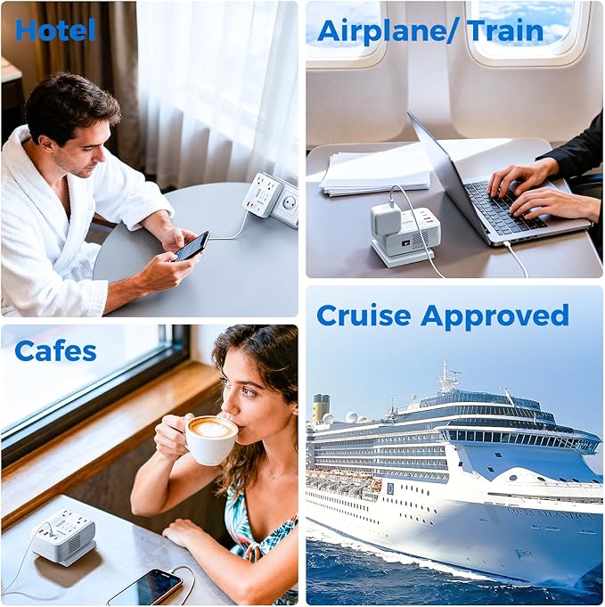DOACE 220V to 110V Converter for European Travel - 6 in 1 350W Voltage Converter US to Europe, Power Converter Adapter Combo with PD Fast Chargers for Hair Straightener Shaver Toothbrush Laptop Phone