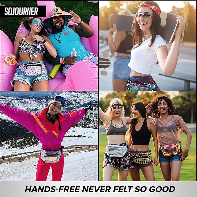 Rainbow Fanny Pack Belt bag - Crossbody Waist Bag for Men or Women - Hands-Free, Waterproof Large Bumbag for Hiking, Running, and Travel