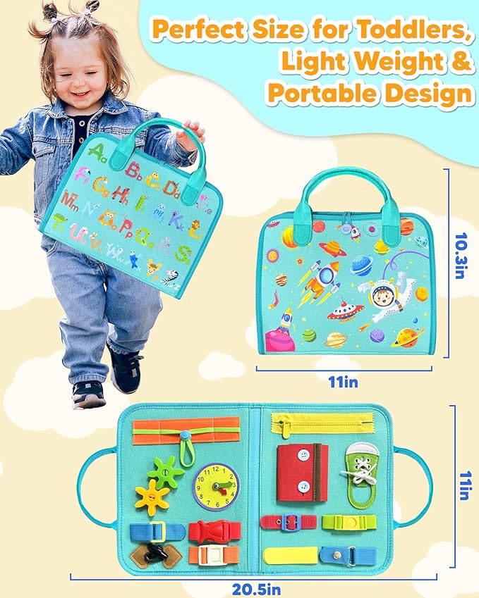 Exorany Busy Board Montessori Toys for Toddler Boy Girl Birthday Gifts, Busy Book Sensory Learning Toys for Toddlers, Toddler Airplane Car Travel Toy Educational Activities