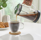 JoyJolt Fluted French Press Coffee and Tea Maker Set, 33.8oz Stainless Steel Press, Borosilicate Glass Coffee Press, Cold Brew Portable French Press, Tea Press, Large, clear