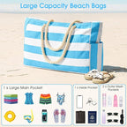 Becokan Beach Bags for Women Large Waterproof Beach Tote Bag Zipper Beach Bags Waterproof Sandproof Swim Pool Bag Large Tote