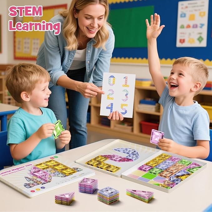 Magnetic Tiles for Kids Ages 4-8, Magnetic Blocks Travel Set with Diamond Surface & Metal Storage Box, 60PCS STEM Learning Toys, Educational Building Gifts for 3-8 Year Olds