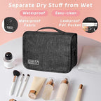 Toiletry Bag Travel Bag with Hanging Hook, Waterproof Capacity Hanging Multifunctional Makeup Bag for Toiletries, Portable Cosmetic Bag Travel Organizer for Women and Men(Black)