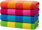 Kaufman - Soft Oversized Beach Towels in Bulk | 29" x 58" Velour Striped Towel | Absorbent, Quick-Drying | 100% Cotton Thick Towels (4 Pack)