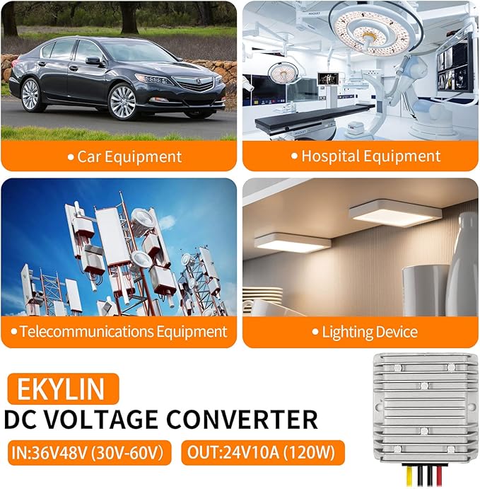 DC 24v to DC 12v Step Down 10A 120W Truck Car Power Supply Adapter Converter Reducer Regulator for Auto Truck Vehicle Boat Solar System etc.(DC15-40V Inputs)