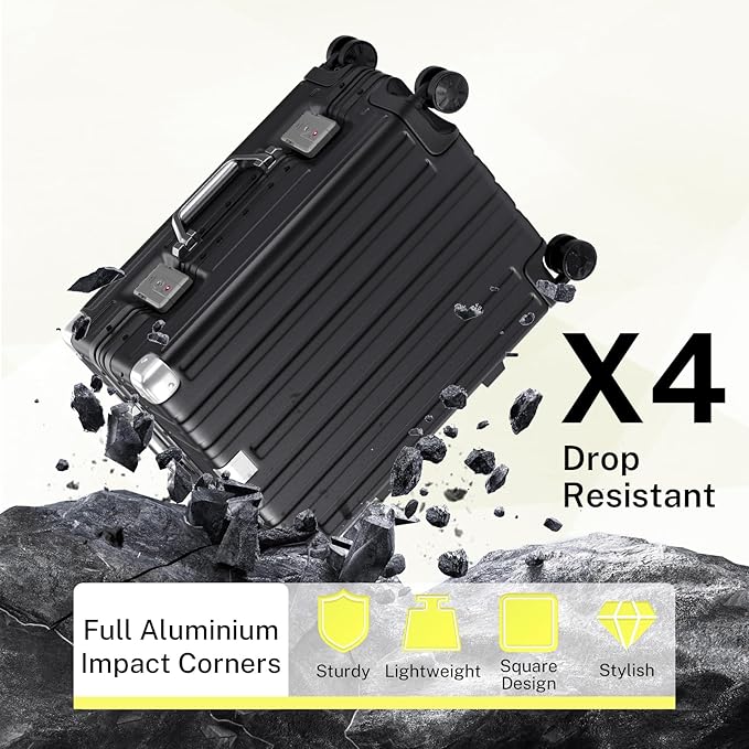 Krute Zipperless Luggage 24 Inch Aluminum Frame Suitcase with Spinner Wheels PC+ABS Hardide Checked Luggage TSA Approved No Zipper Travel Suitcase Black