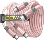 JSAUX 100W USB C to USB C Cable [2-Pack 6.6FT], Type C Fast Charging Cord for iPhone Air/iPhone 17/iPhone 17 Pro/iPhone 17 Pro Max, iPhone 16/15 Series, Galaxy S/Note Series, MacBook, iPad - Pink
