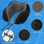 ExploreBliss Travel Pillow, 2 Pack Travel Pillows for Sleeping Airplane, Neck Pillow Airplane, Memory Foam Neck Pillow Set with Eye Mask, Earplugs and Storage Bag -Black & Pink