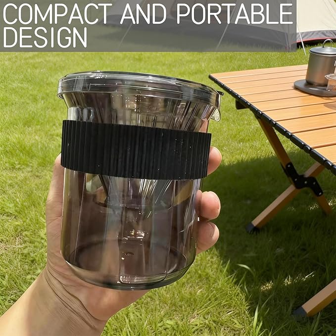 All-in-One Pour Over Coffee Maker Set with Scale, Spoon, Funnel - Portable Hand Brewed Drip Coffee for Travel, Camping, and Home Use