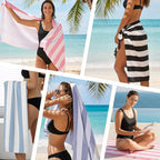 Touchat 4 Pack Beach Towels Stripe Microfiber Beach Towel Sand Free Quick Dry Swim Pool Towels for Adult, 30'' x 60'' Lightweight Travel Bath Towel, Camping | Ultra-Portable, Multi-Functional, Color
