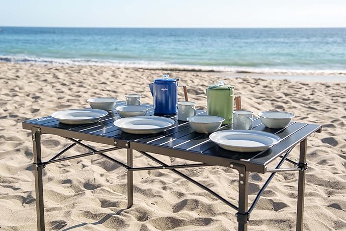 MOUNTAIN SUMMIT GEAR Heavy-Duty Roll-Top Table for Camping (Large) - Portable Aluminum-Top Folding Table with Steel Frame by Caddis Sports