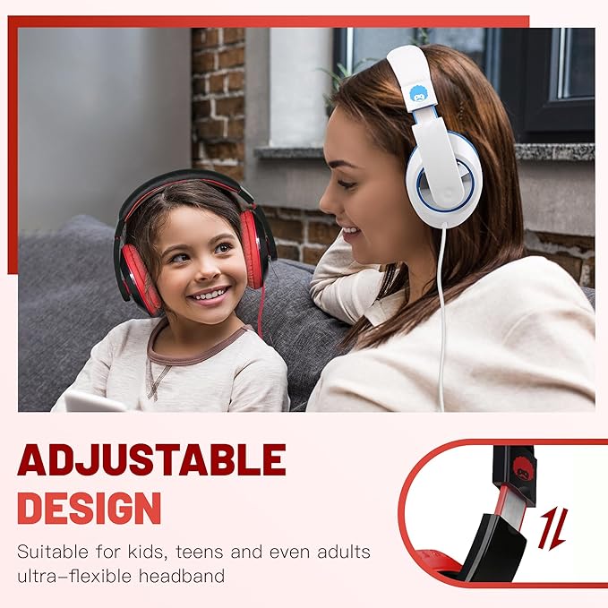 rockpapa Comfort Kids Headphones for School, Lightweight Foldable Portable Childs Boys Girls Teens Headphones Wired 3.5mm with 4.9ft Cord for Travel Airplane Tablet Phone Pad Laptop Black/Red