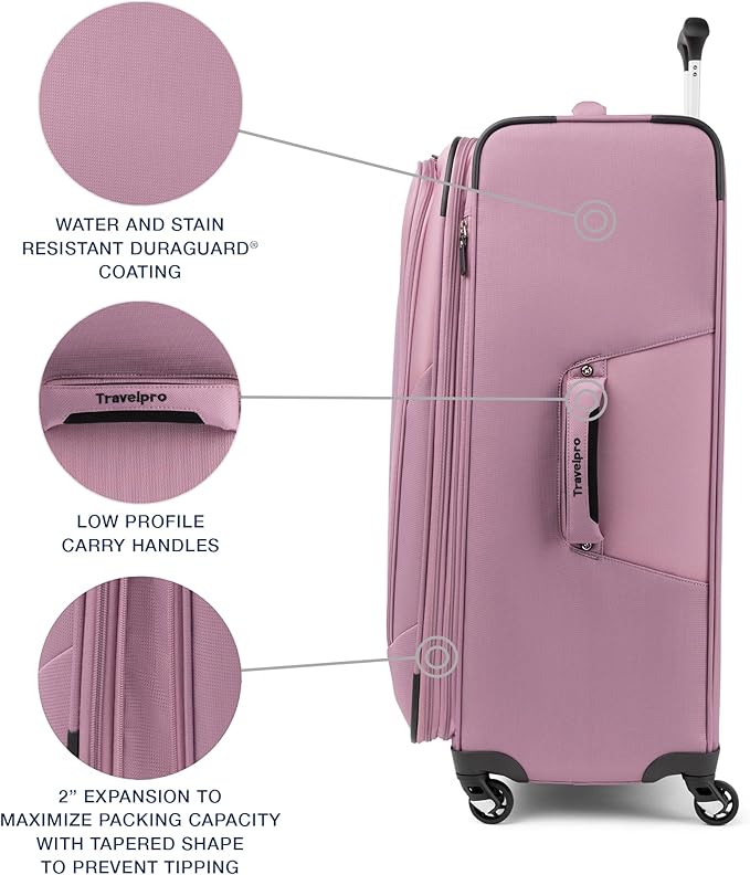 Travelpro Maxlite 5 Softside Expandable Luggage with 4 Spinner Wheels, Lightweight Suitcase, Men and Women, Orchid Pink Purple, Checked-Large 29-Inch