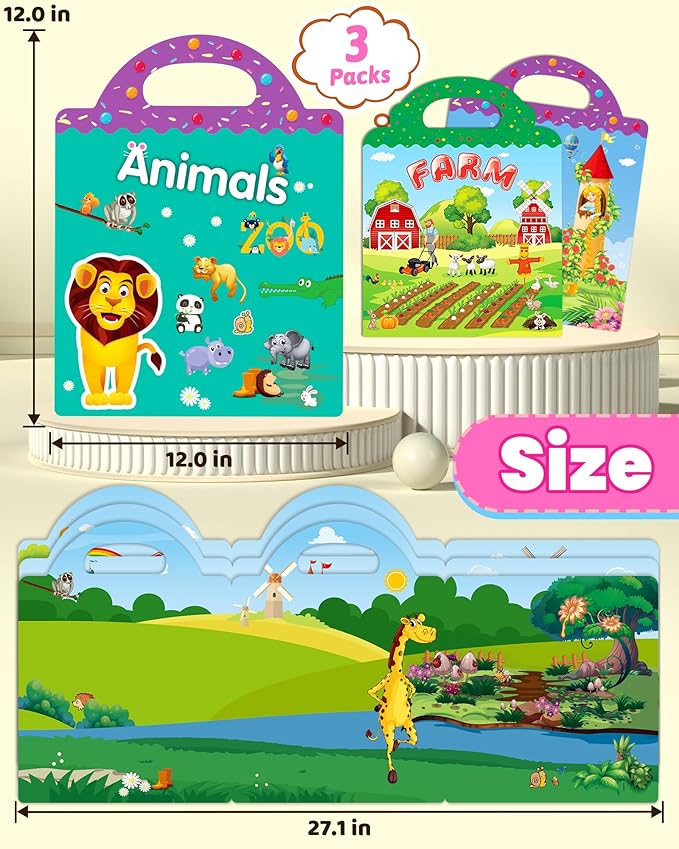 Walenced Reusable Sticker Book for Toddlers, Stickers for Kids, Toddler Sticker Book, Toddler Craft Activities, Toddler Travel Toys Boy Girl Birthday Gifts