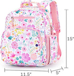 mibasies Kids Backpack for Girls: Girls Backpack 5-8 - Kindergarten Elementary School Bookbag for Girl - Flower Pink