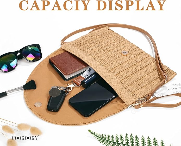 COOKOOKY Straw Clutch Handbag Summer Beach Straw Purse for Women woven Envelope Bag | Straw, Summer, Beach, woven, Straw, Summer