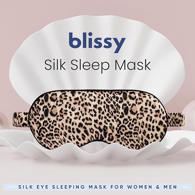 Blissy Silk Sleep Mask - Eye Sleeping Mask for Women & Men for Total Blackout - 100% Pure Mulberry Silk, 22 Momme 6a Fibers - Blindfold Sleep Mask Side Sleeper Eye Cover (Leopard)