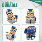 SUNNYFEEL Low Beach Chair, 5-Position Lay Flat Reclining, Backpack Portable Folding Chair with Cooler Bag & Cup Holder, Heavy Duty 350 LBS, Compact for Beach, Camping, Travel