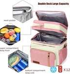MIYCOO Lunch Bag & Lunch Box for Women Men, Double Deck Leakproof Insulated Soft Large Adult Camping Cooler bag for Work, Beach, Picnic, Travel (Pink White, 15L)