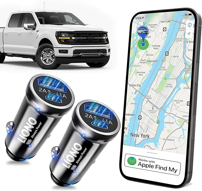 LIONO Car GPS Tracker & Charger with Built-in Rechargeable Battery, GPS Tracker for Vehicles, Hidden Car Tracker for Anti-Theft & Parking Location, for Family& Fleets, No Monthly Fee, No SIM, iOS Only