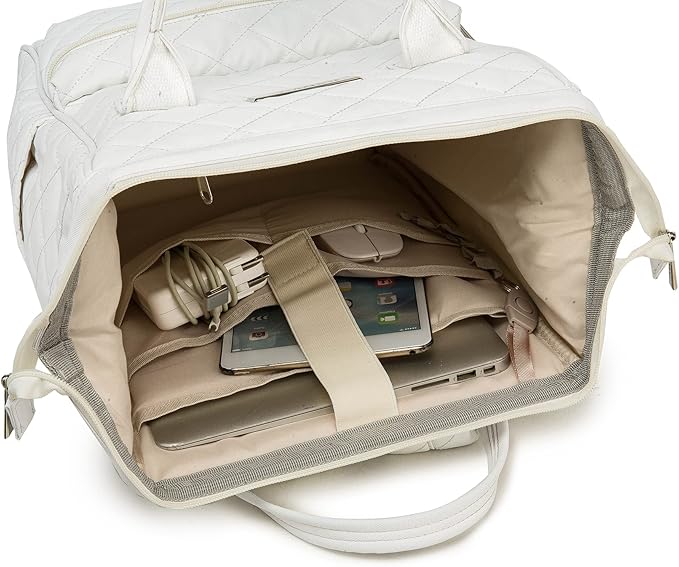 Kinmac Wide Open Style Laptop Backpack College Travel Outdoor Backpack For Laptop Up to 15.6 Inch (White Embroidery)