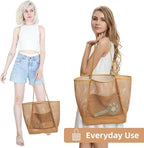 KALIDI Beach Nylon Mesh Tote Bag, Casual Tote Bag Hobo Women Foldable MAX 23L Shoulder Bag For Beach Picnic Vacation