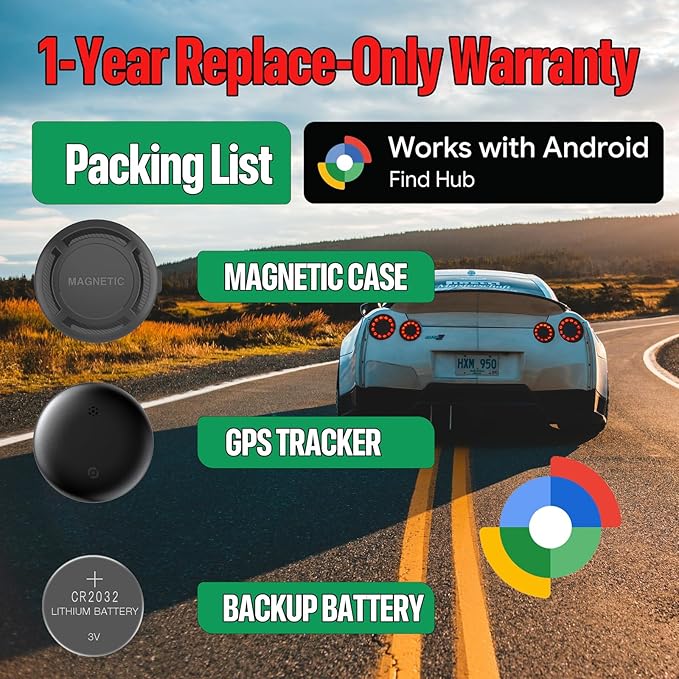 Magnetic Hidden GPS Tracker for Vehicles – 365 Days Battery Life, No Subscription, Car Tracker Device Hidden (Android Tracker)
