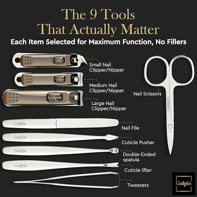 9 Pcs Manicure Set for Women Men & – Stainless Steel Manicure & Pedicure Kit with Travel Nail Grooming Case, Nail Clippers, Cuticle Tools – Gift-Ready Mens Manicure Kit & Womens Grooming Set