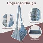 Airplane Foot Hammock, No Collapse Foot Rest for Plane Travel with Extended Adjustment Strap, Portable Desk Foot Hammock with,Cotton Denim, Foot Sling Travel Essentials to Relax Your Feet(Light Blue)