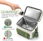MIYCOO Lunch Bag & Lunch Box for Women Men - Double Deck Leakproof Insulated Soft Large Adult Camping Cooler Bag for Work, Beach, Picnic, Travel (Green White, 15L)