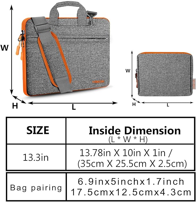 Hseok Laptop Shoulder Bag 13-14 inch Shockproof Water-Resistant HandBag with Small Case Compatible with MacBook Pro/Neo 14" M5/M4/M3/M2/M1, Mac Air/Pro 13.3", XPS 13/14, Most 13"-14" PC,Gray-orange
