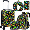 5Pcs Kids Suitcase Set for Boys, 16.5" Hardside Luggage with Spinner Wheels, Dinosaur Travel Carry on Luggage Airline Approved (Black)