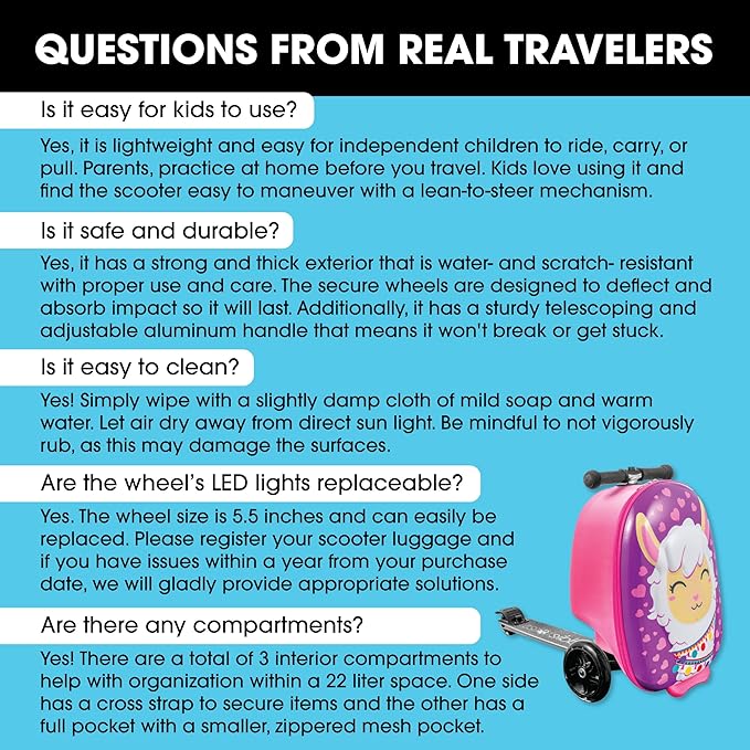 KIDDIETOTES Ride-On Scooter Suitcase for Kids – Hardside Lightweight Carry-On Luggage with Foldable Scooter, LED Wheels, Travel Fun for Toddlers & Children