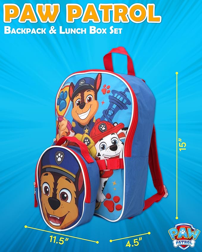 Fast Forward Paw Patrol Kids Backpack and Lunch Box Set - 2 Piece 15 Inch School Backpack With Detachable Lunch Bag Set, Size One Size, Paw Patrol Multi
