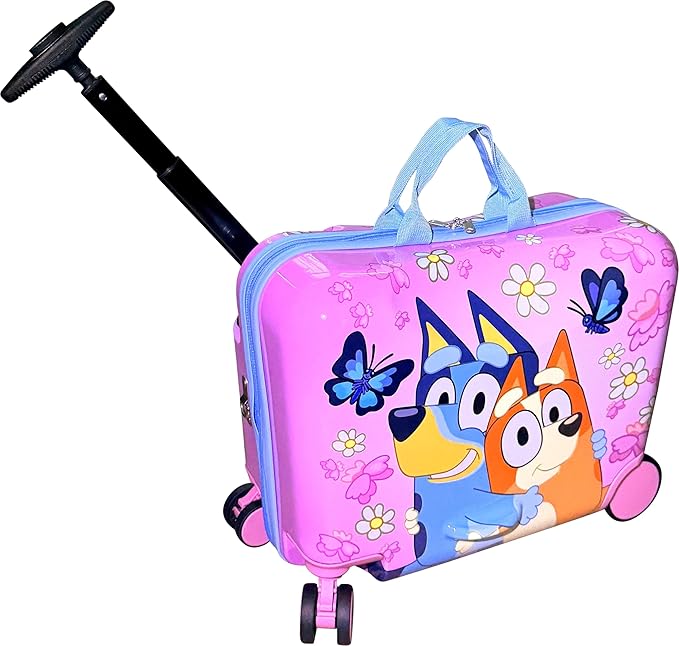 Fast Forward Bluey Girls Ride-On 18" Suitcase for Kids/Tow-Along Toddler Carry-On Luggage with Wheels